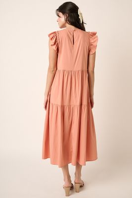 Ruffle Short Sleeve Dress in Salmon