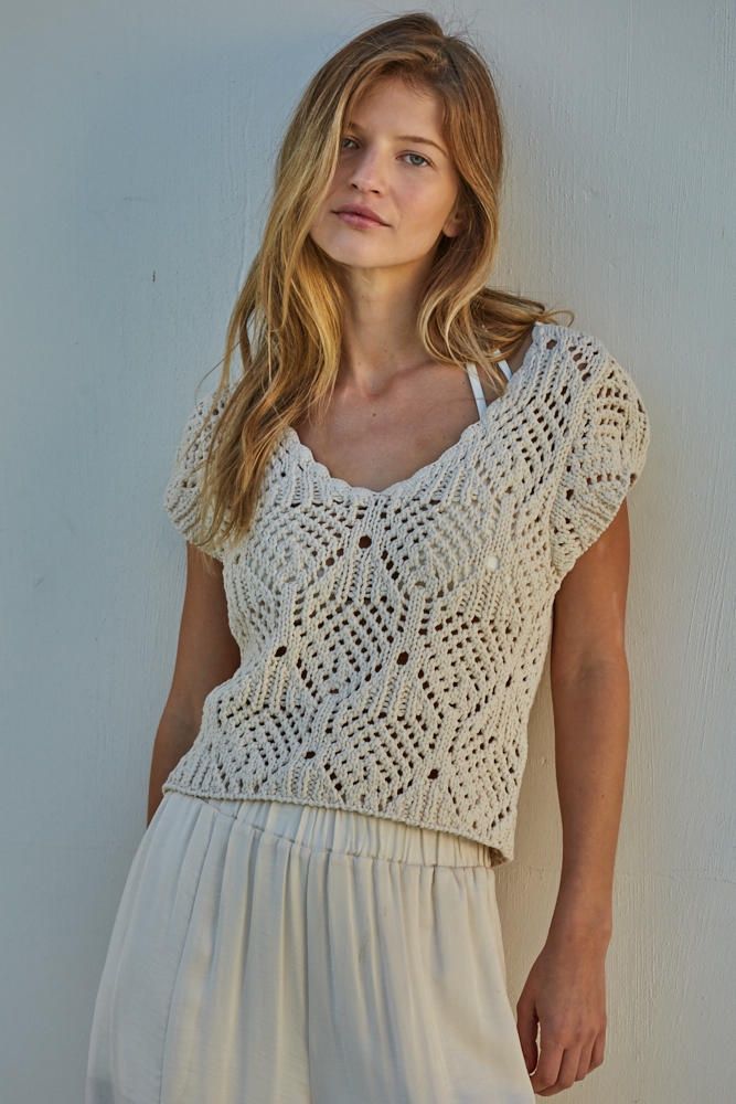 Kendra Crochet Top in Natural, Size: Small