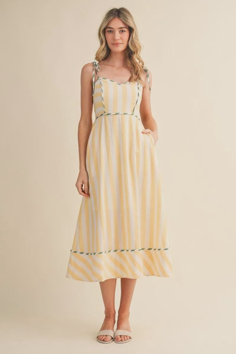 Yellow Striped Midi Dress, Size: Small