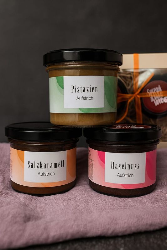 3er Set Aufsriche SALZKARAMELL + HANU + PISTAZIE