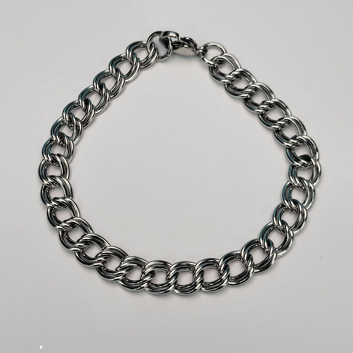 Ssteel Silver Double Curb Link Hand Band