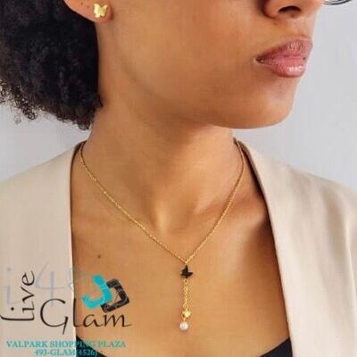 Stainless Steel Butterfly and Pearl Chain Set