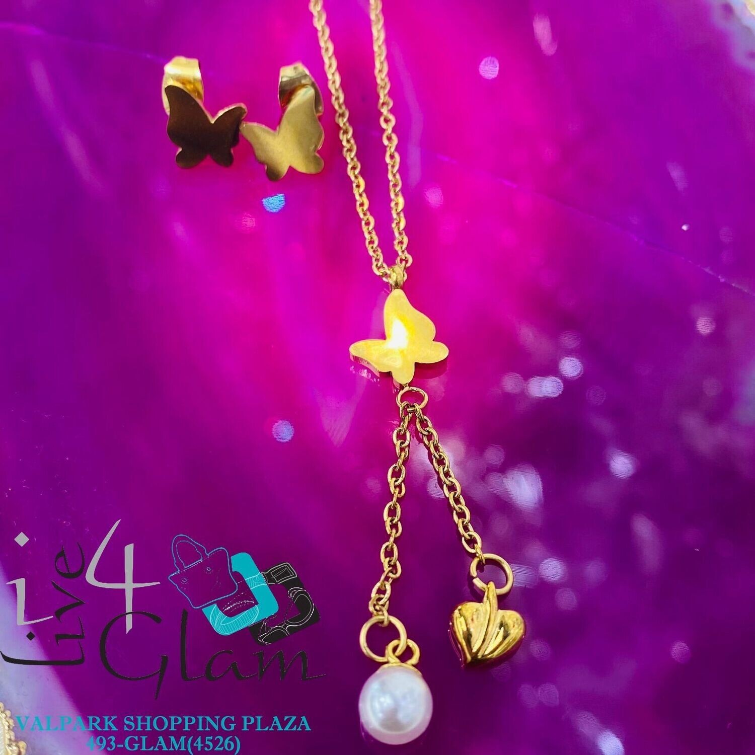 Stainless Steel Butterfly and Pearl Chain Set