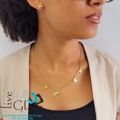 Stainless Steel Butterfly Gem Chain Set