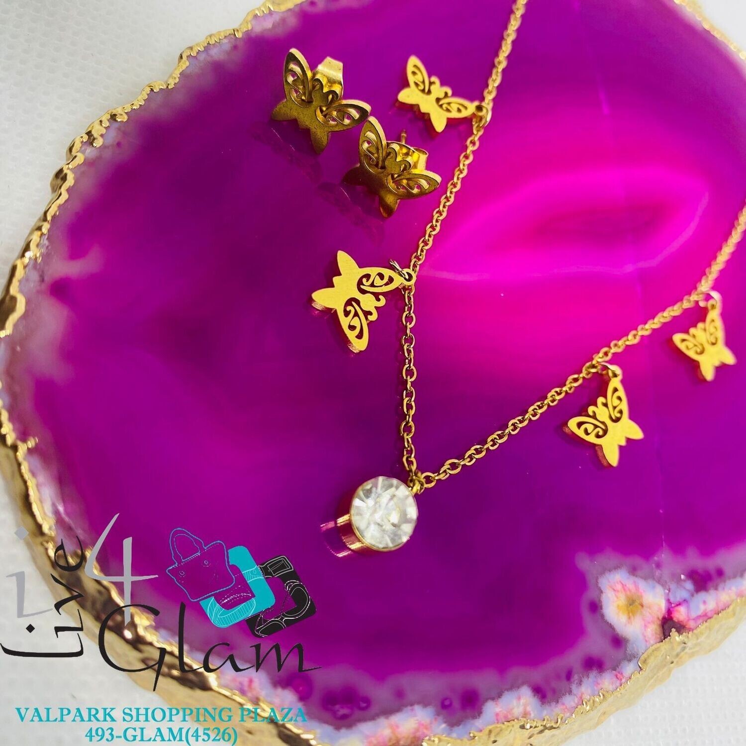 Stainless Steel Butterfly Gem Chain Set