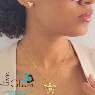 Stainless Steel Butterfly w Cz/Clear Chain Set