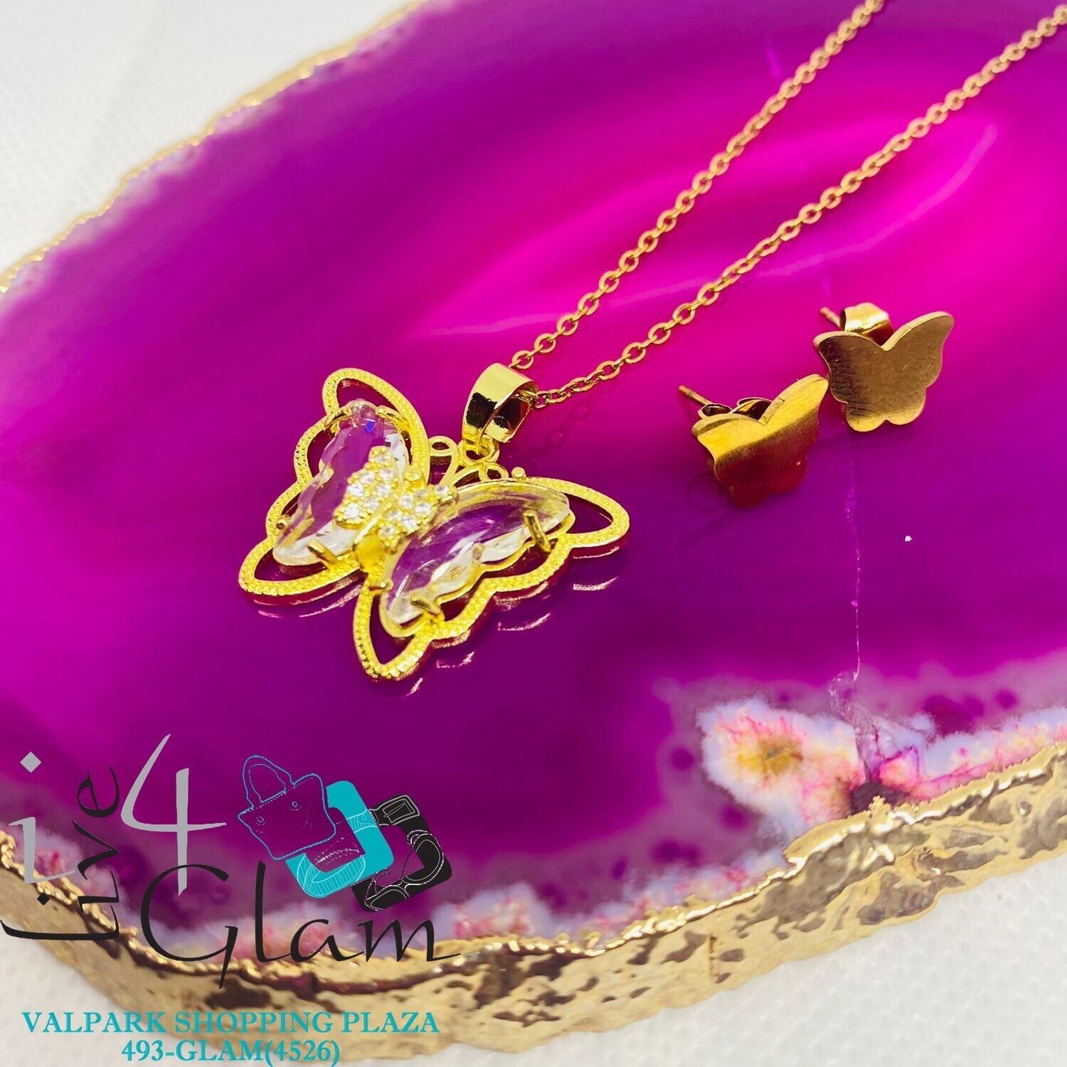 Stainless Steel Butterfly w Cz/Clear Chain Set