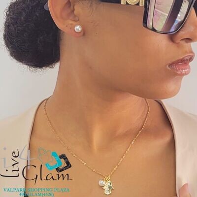 Stainless Steel Hamsa and Pearl Chain Set