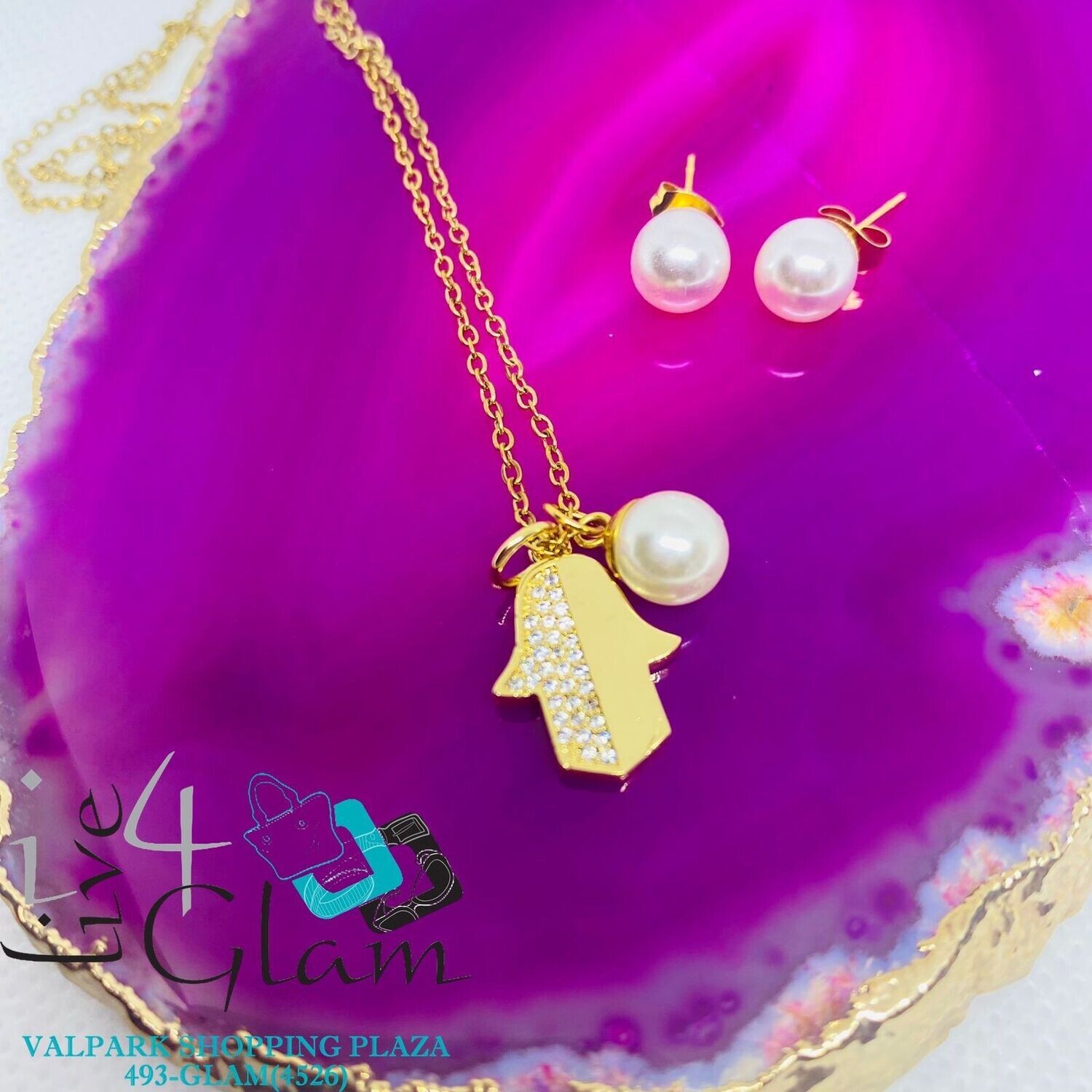 Stainless Steel Hamsa and Pearl Chain Set