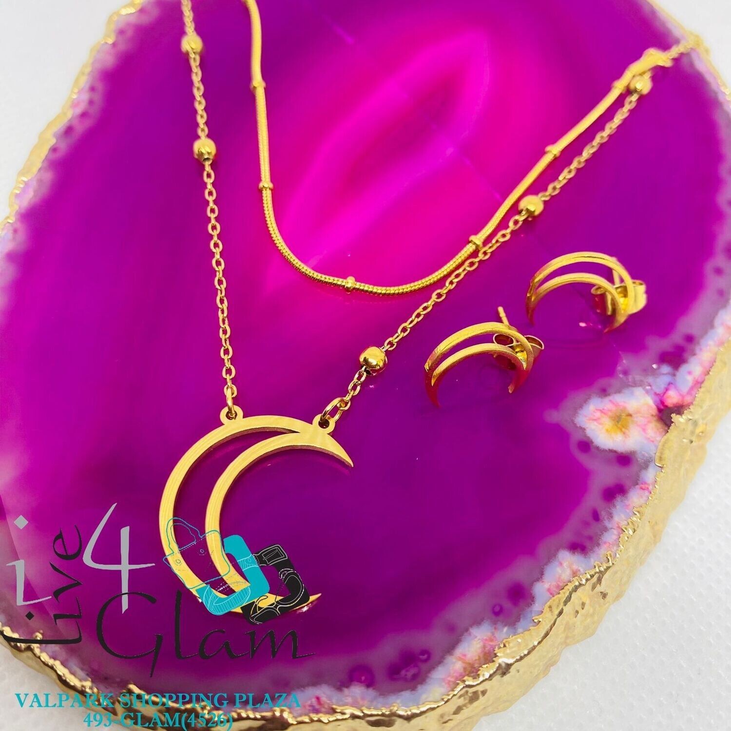 Stainless Steel Moon Layered Chain Set