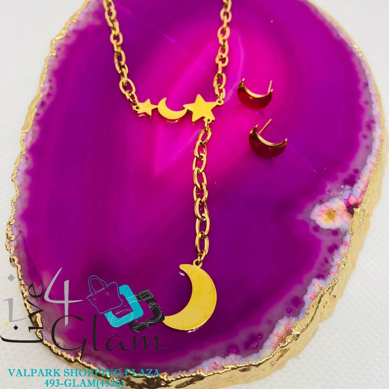 Stainless Steel Moon and Star Chain Set