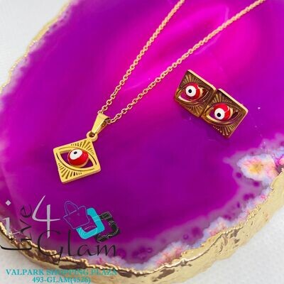 Stainless Steel Red Evil Eye Chain Set