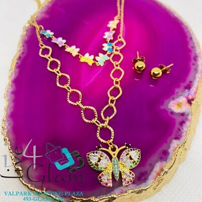 Stainless Steel Two Layer Butterfly Chain Set