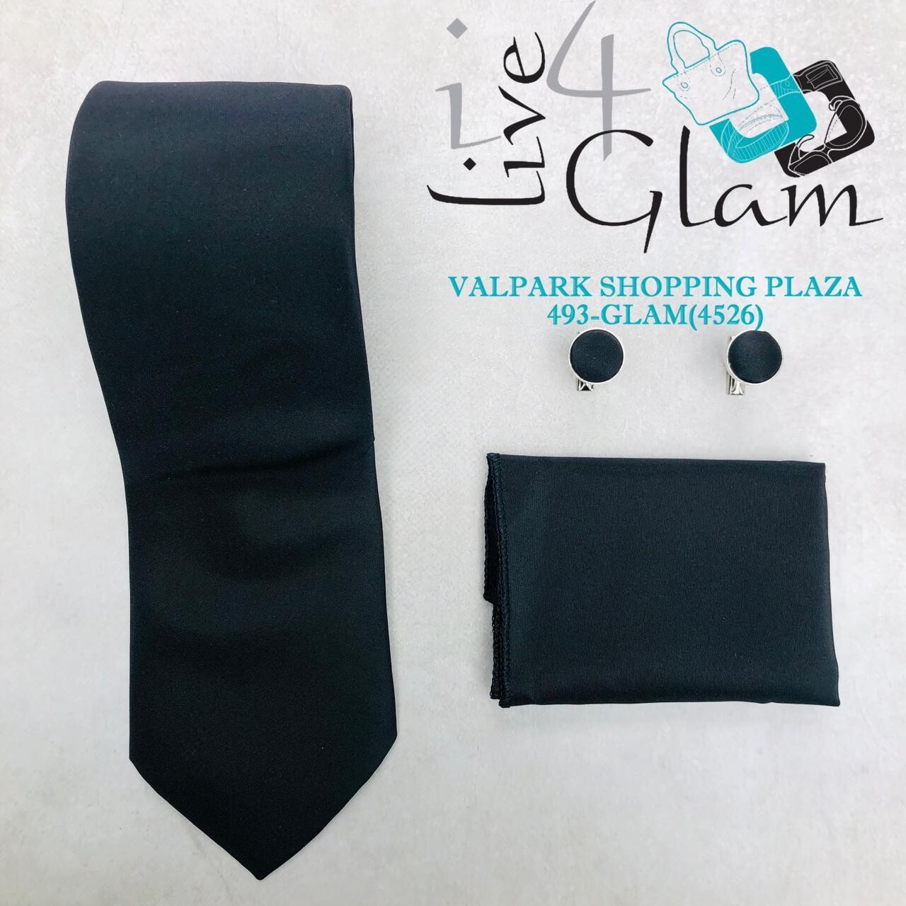 Men&#39;s Tie and Cuff Link Silk Set, Color: Black