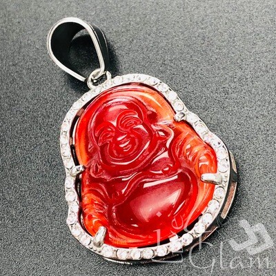 Stainless Steel Jade Silver CZ Buddha Pendant