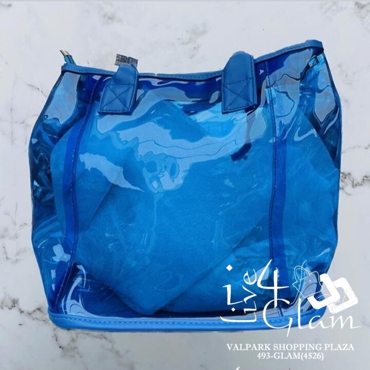 Clear Coloured Beach Bag, Color: Blue