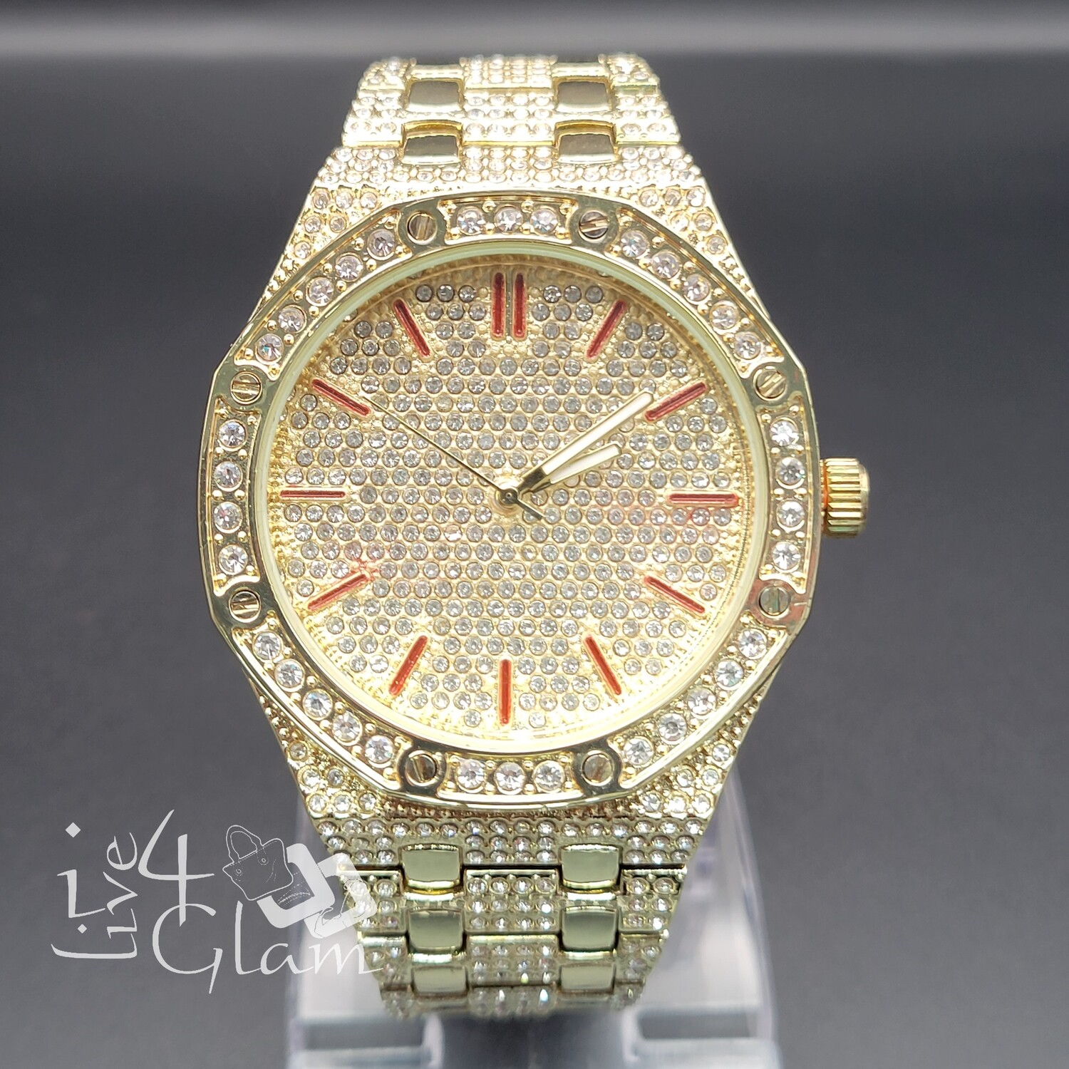 Iced Out Fashion Audemars CZ Watch Red