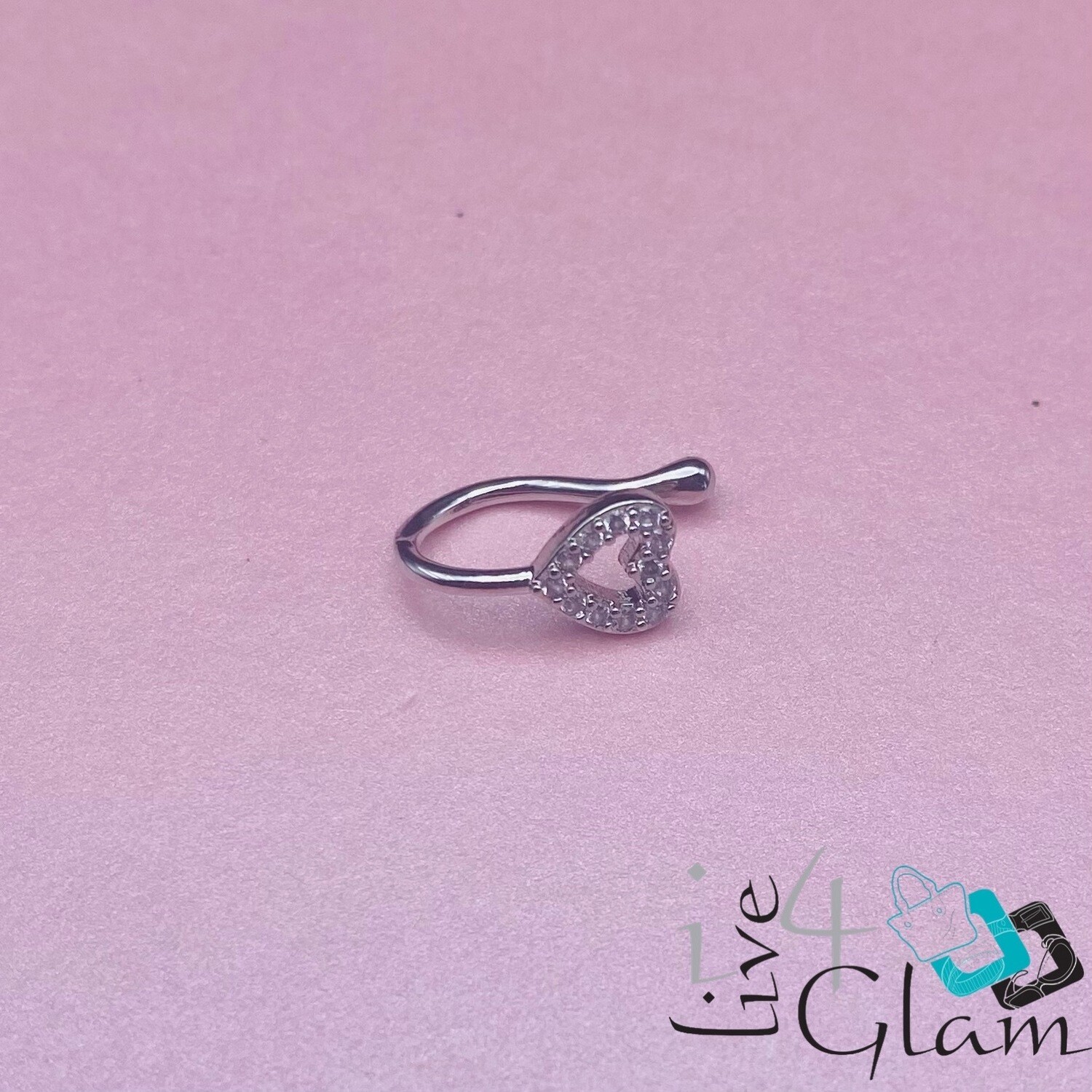 Fashion CZ Silver Tone Heart Nose Cuff