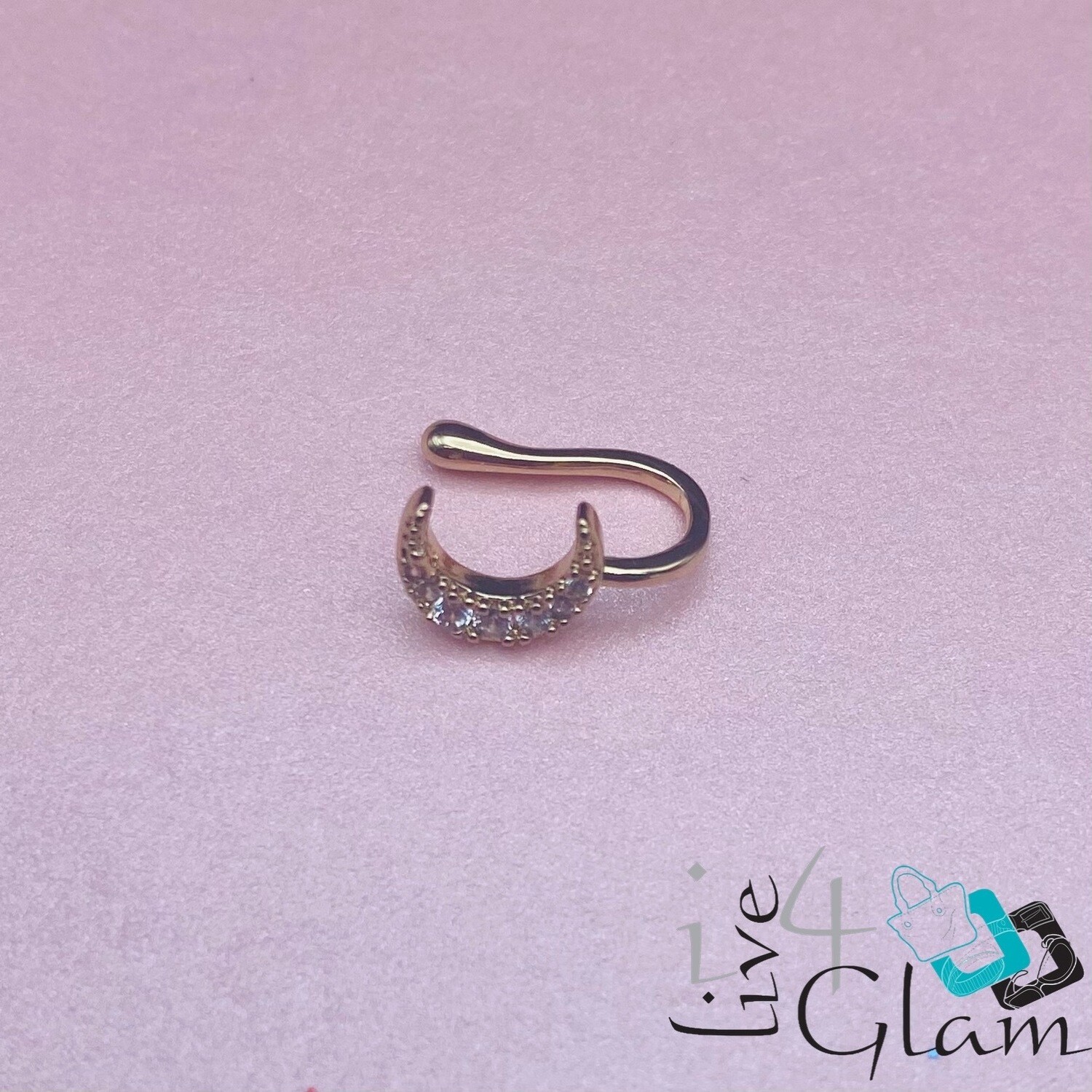 Fashion CZ Moon Nose Cuff, Color: Gold