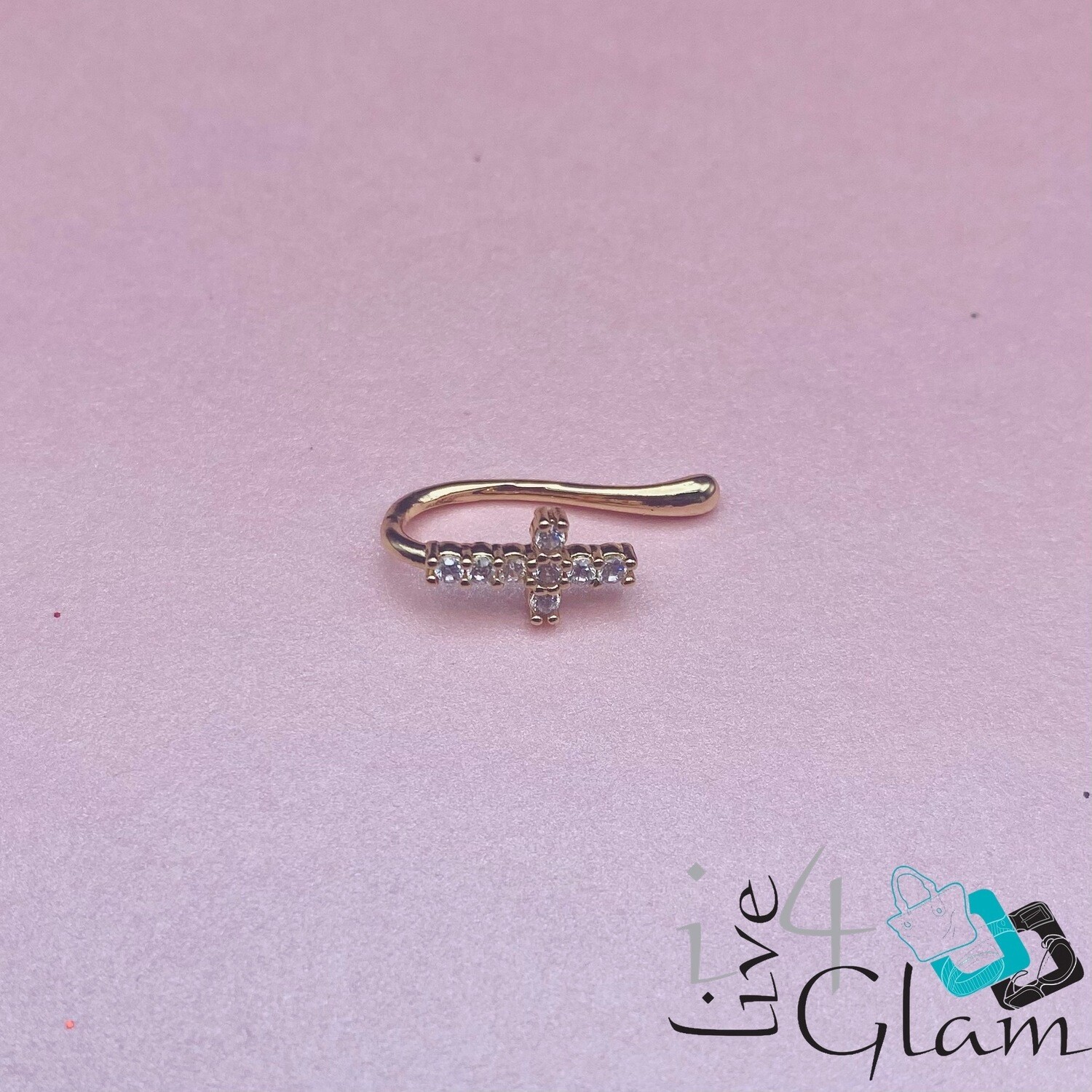 Fashion CZ Cross Nose Cuff, Color: Gold