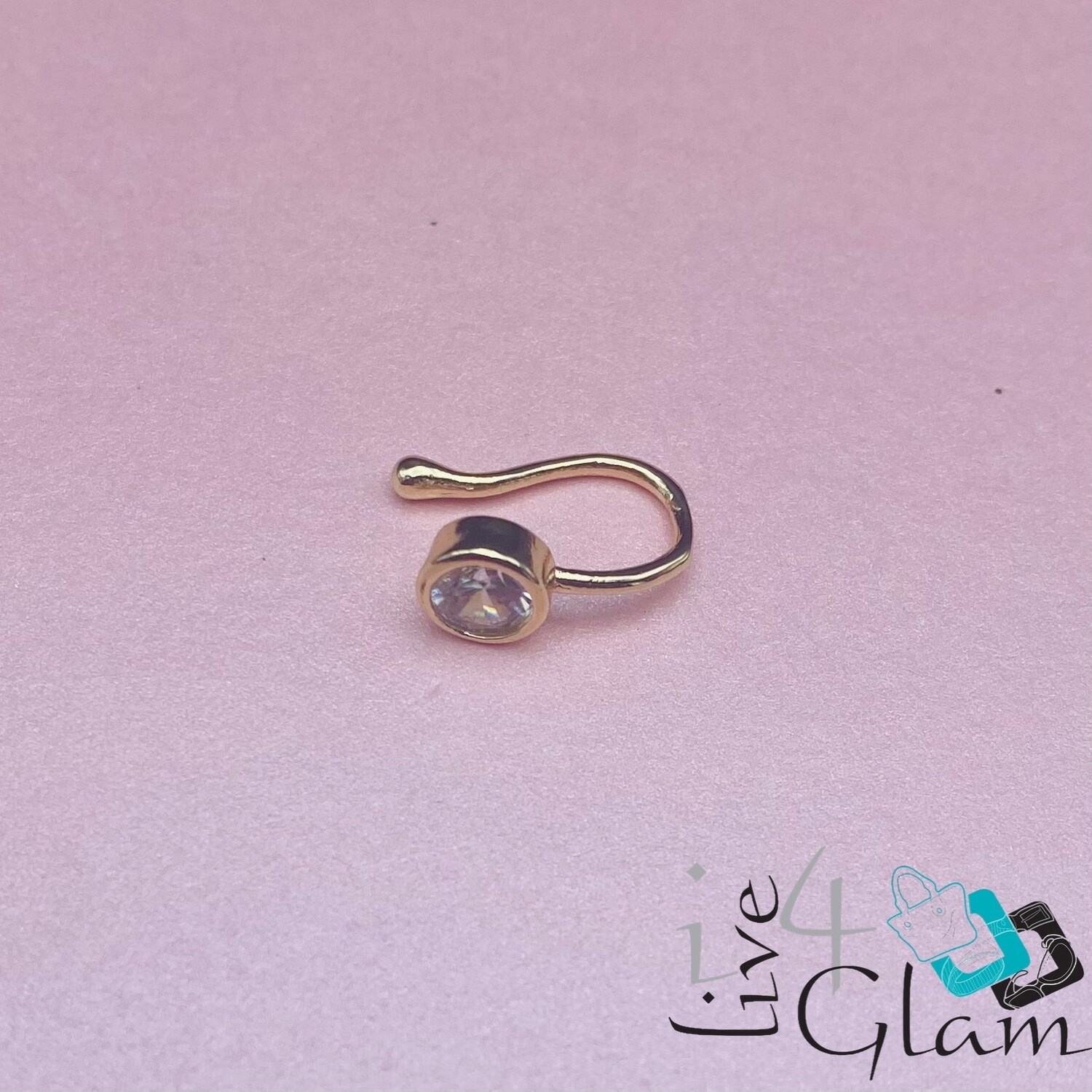 Fashion CZ Deep Circle Nose Cuff, Color: Gold