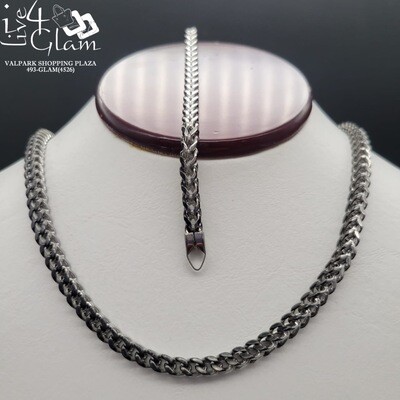 SSteel Silver and Black Franco 30&quot; Chain and Band Set