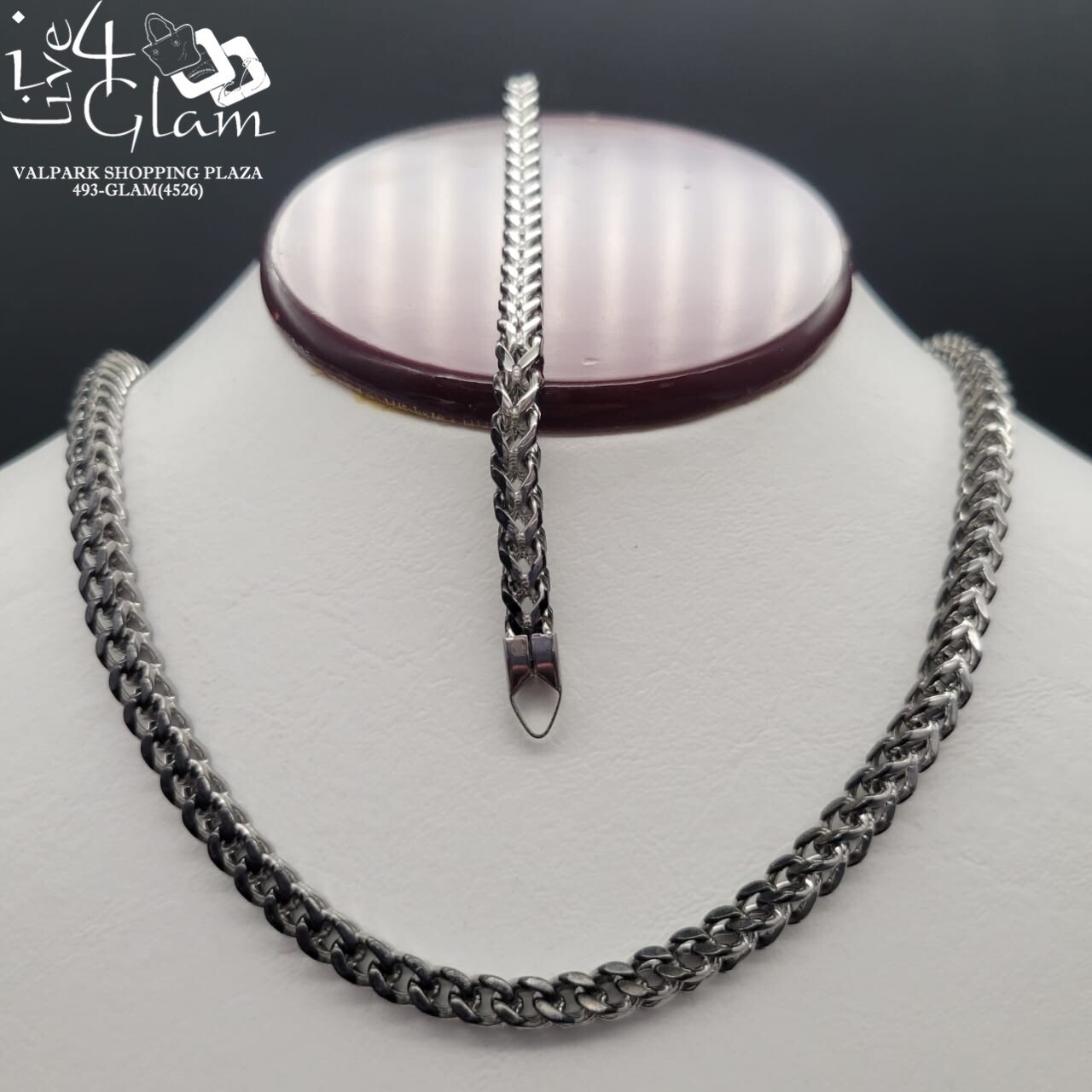 SSteel Silver and Black Franco 30&quot; Chain and Band Set