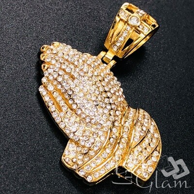 Stainless Steel Praying Hand CZ Pendant