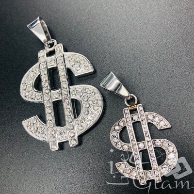 Stainless Steel Silver Bling Dollar Sign Pendant