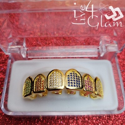 Grillz  Gold Rainbow Ice Top