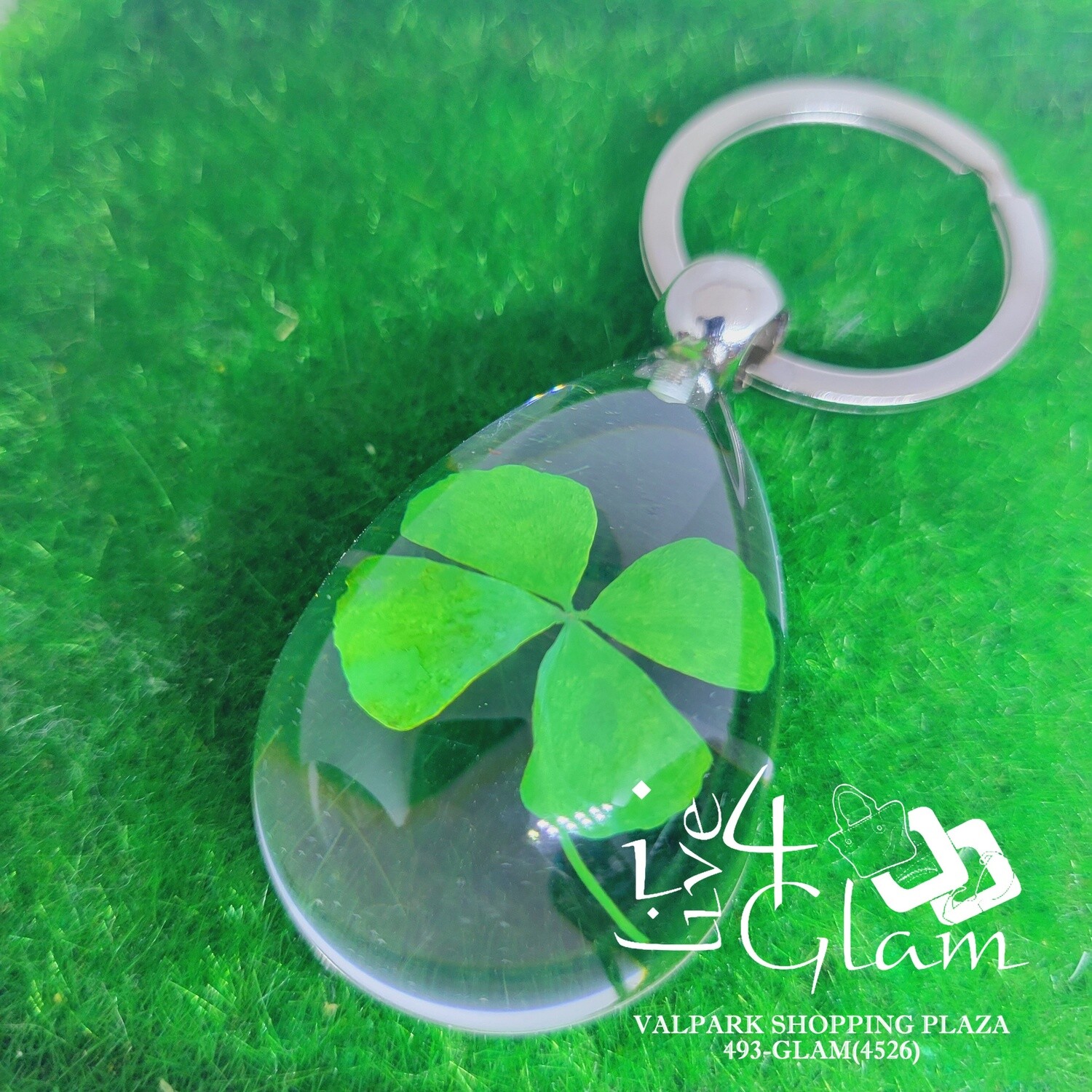 Real Flower Clover Key Ring