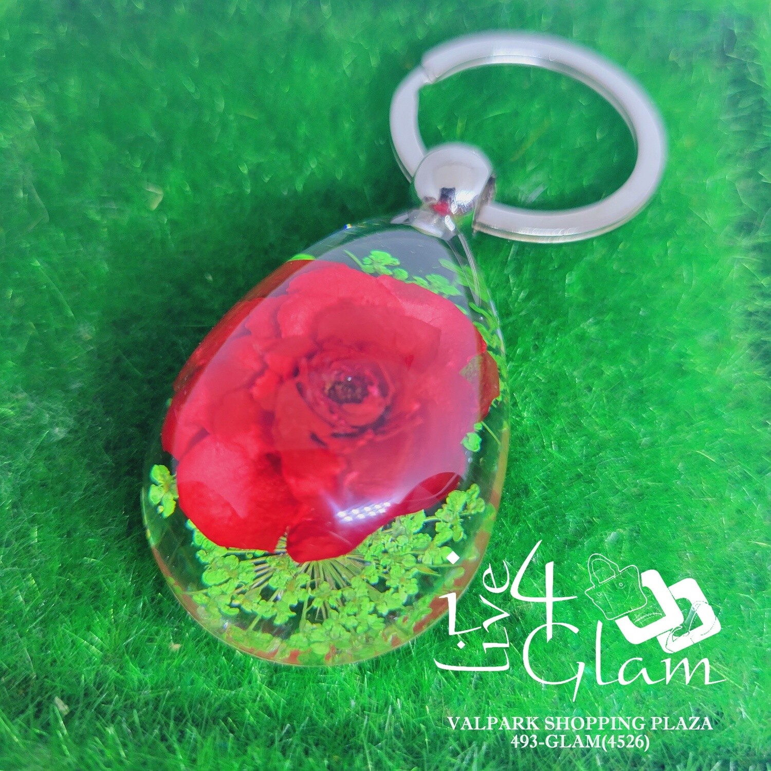 Real Flower Rose Key Ring, Color: Clear