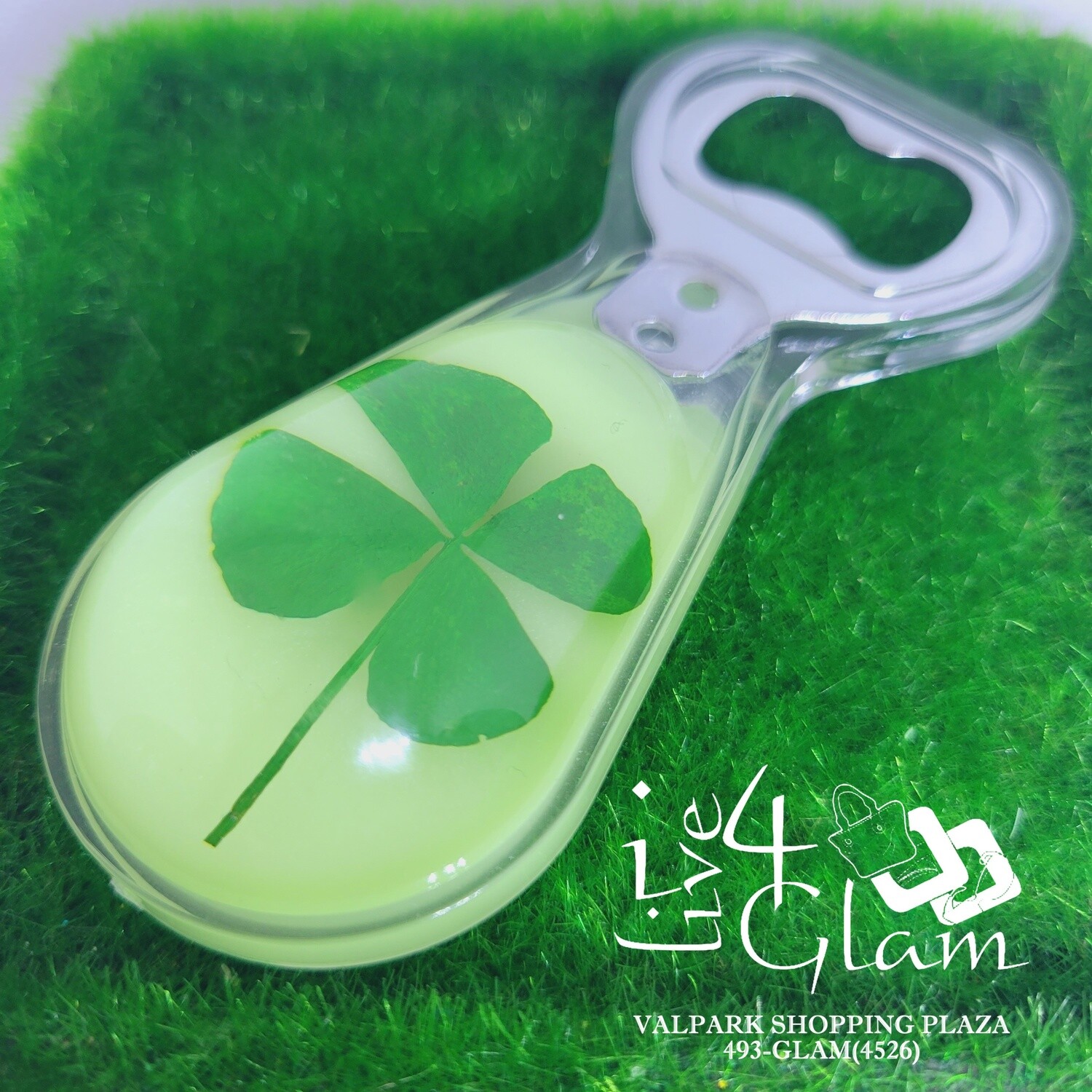 Real Flower Clover Leaf Glow In The Dark Bottle Opener