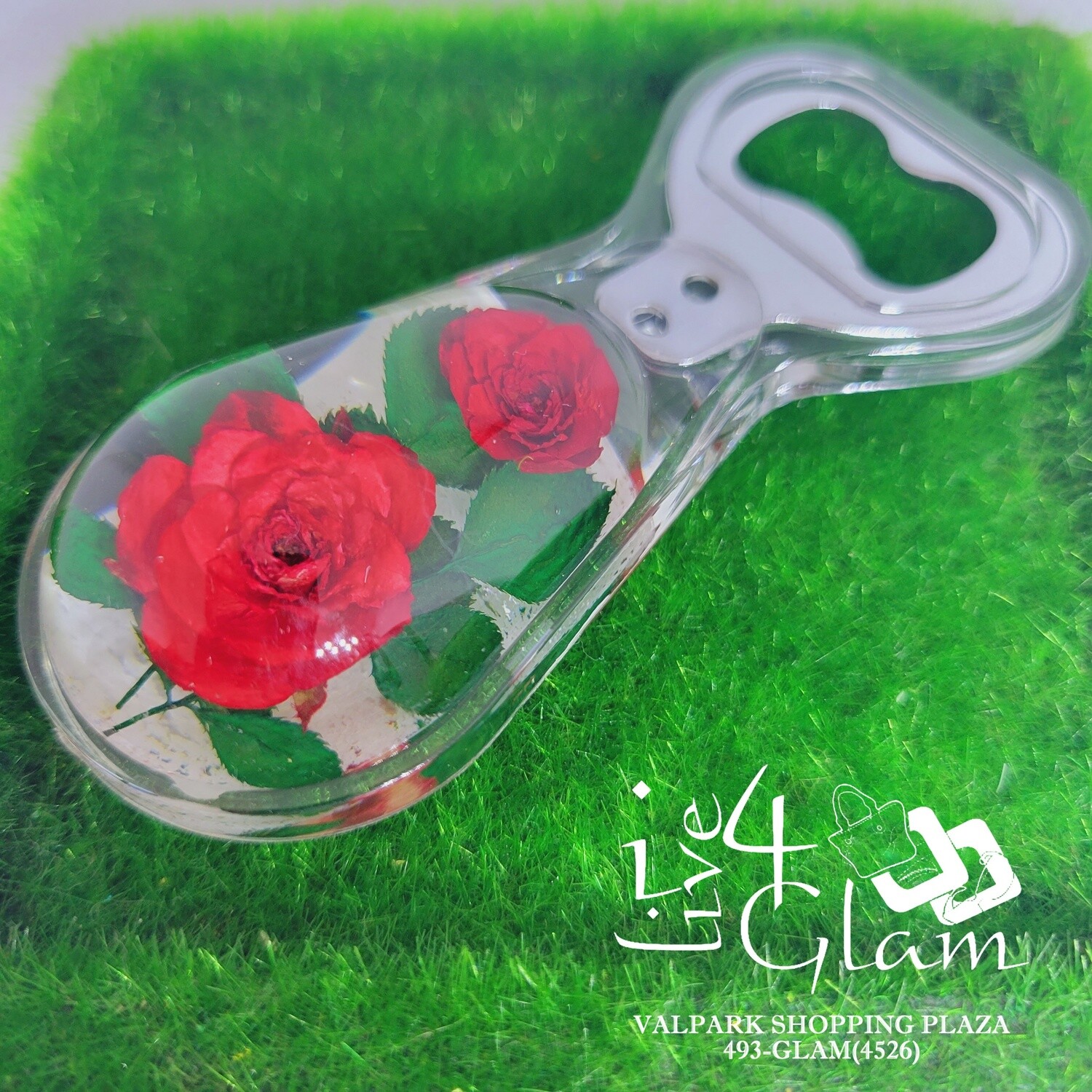 Real Flower Double Rose Bottle Opener