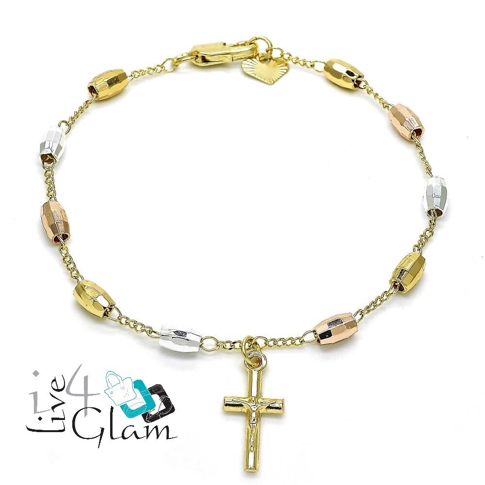 Gold Layered Rosary, Crucifix, Tri Tone