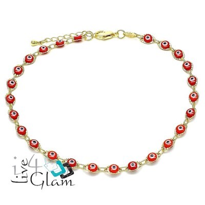 Gold Layered Anklet Red Greek Eye