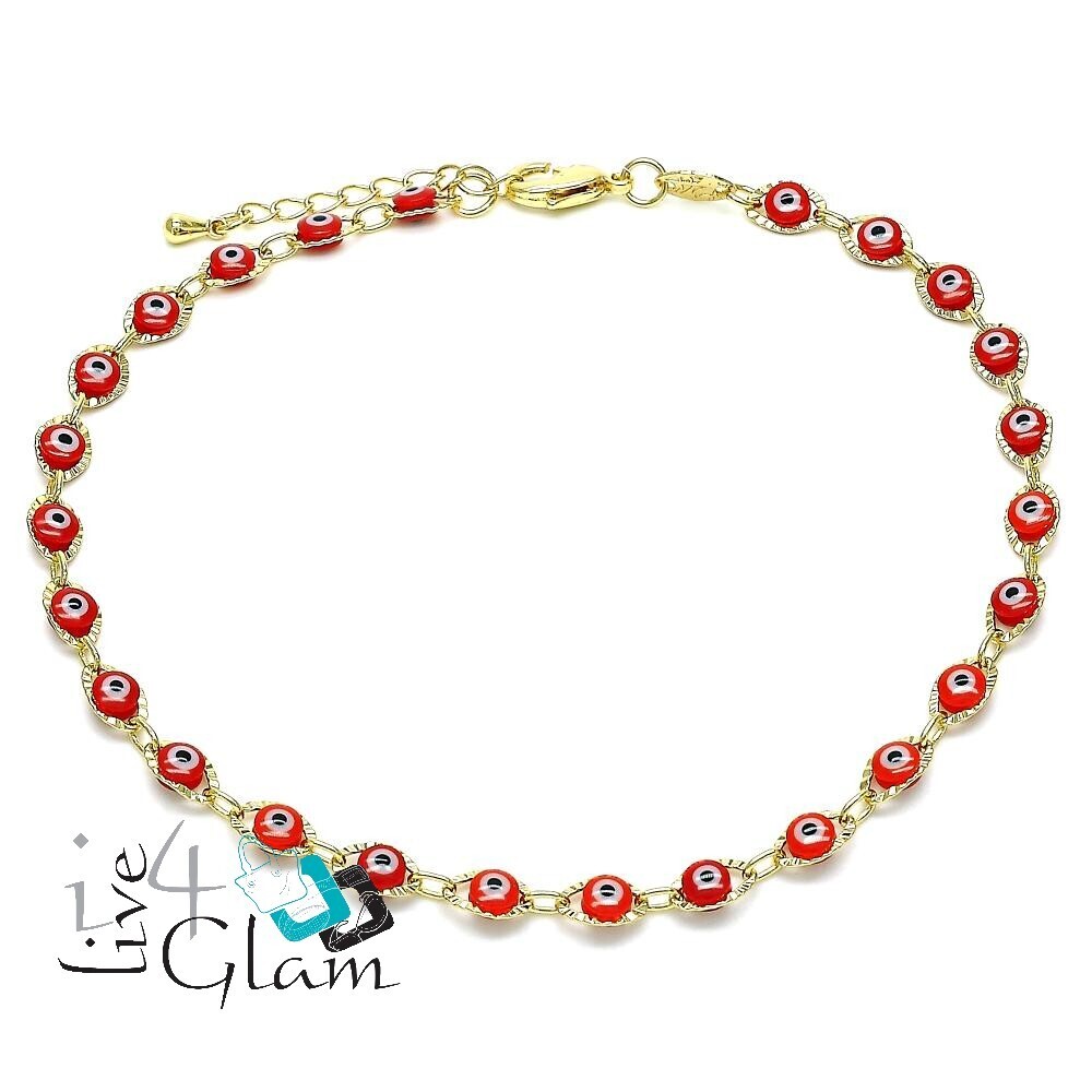 Gold Layered Anklet Red Greek Eye