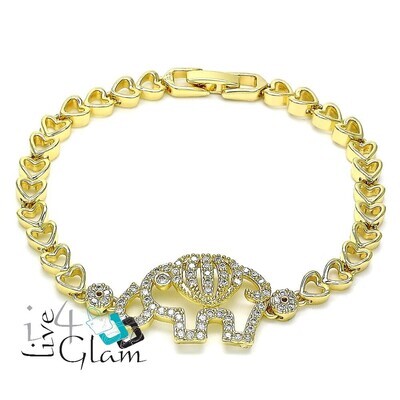 Gold Layered Elephant and Heart White CZ Bracelet