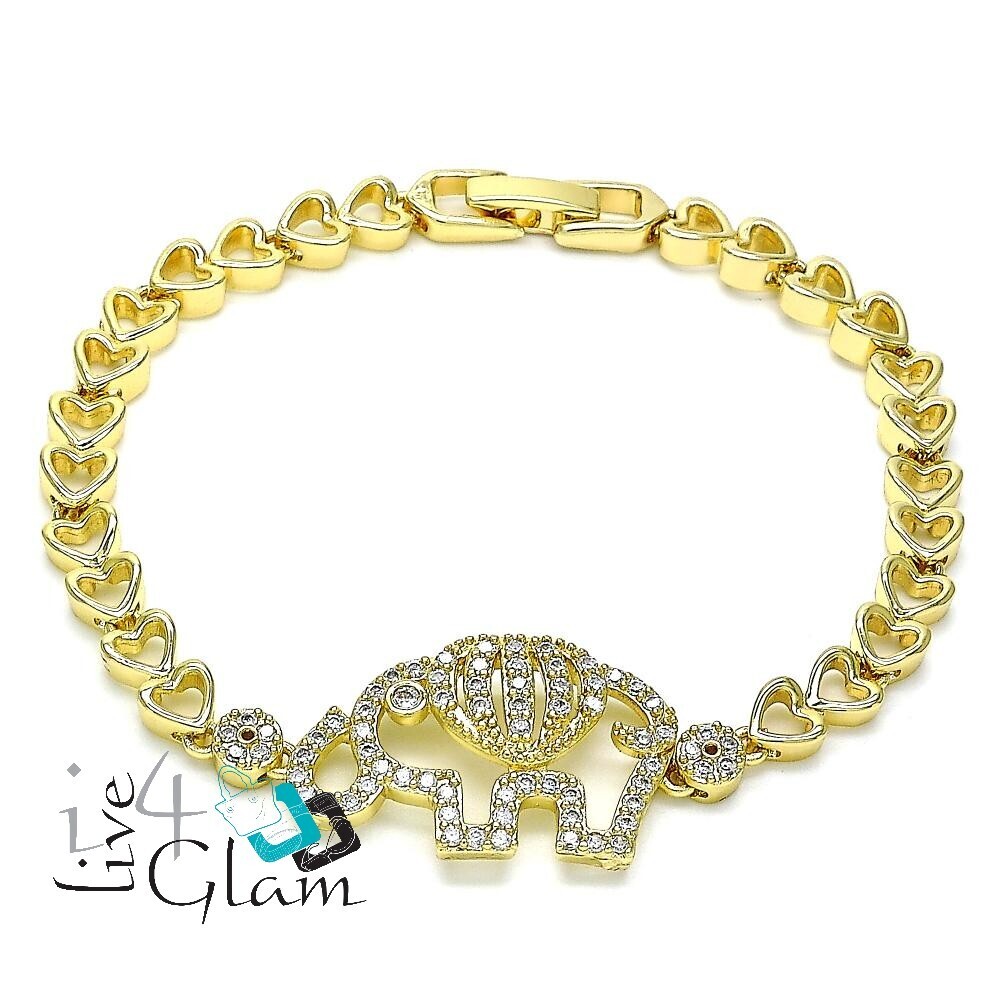 Gold Layered Elephant and Heart White CZ Bracelet