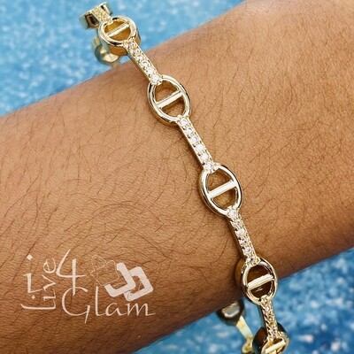 Gold Layered Puff Mariner CZ Bangle