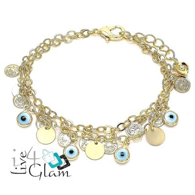 Gold Layered Charm Bracelet, Greek Eye