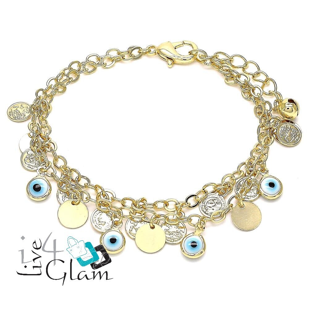Gold Layered Charm Bracelet, Greek Eye