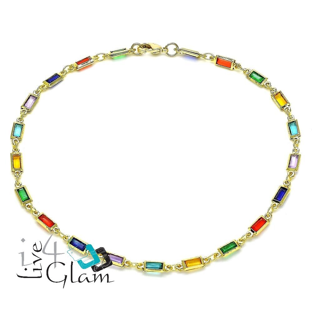 Gold Layered Anklet, Multicolor Stones