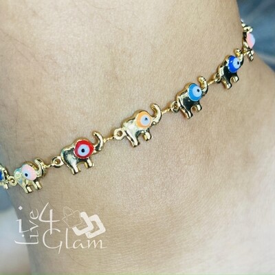 Gold Layered Anklet Elephant with Eye