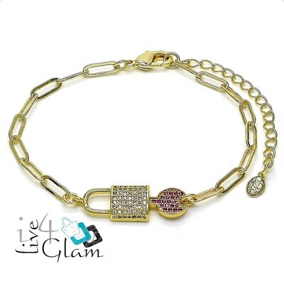 Gold Layered Bracelet, Lock/Paperclip,  CZ
