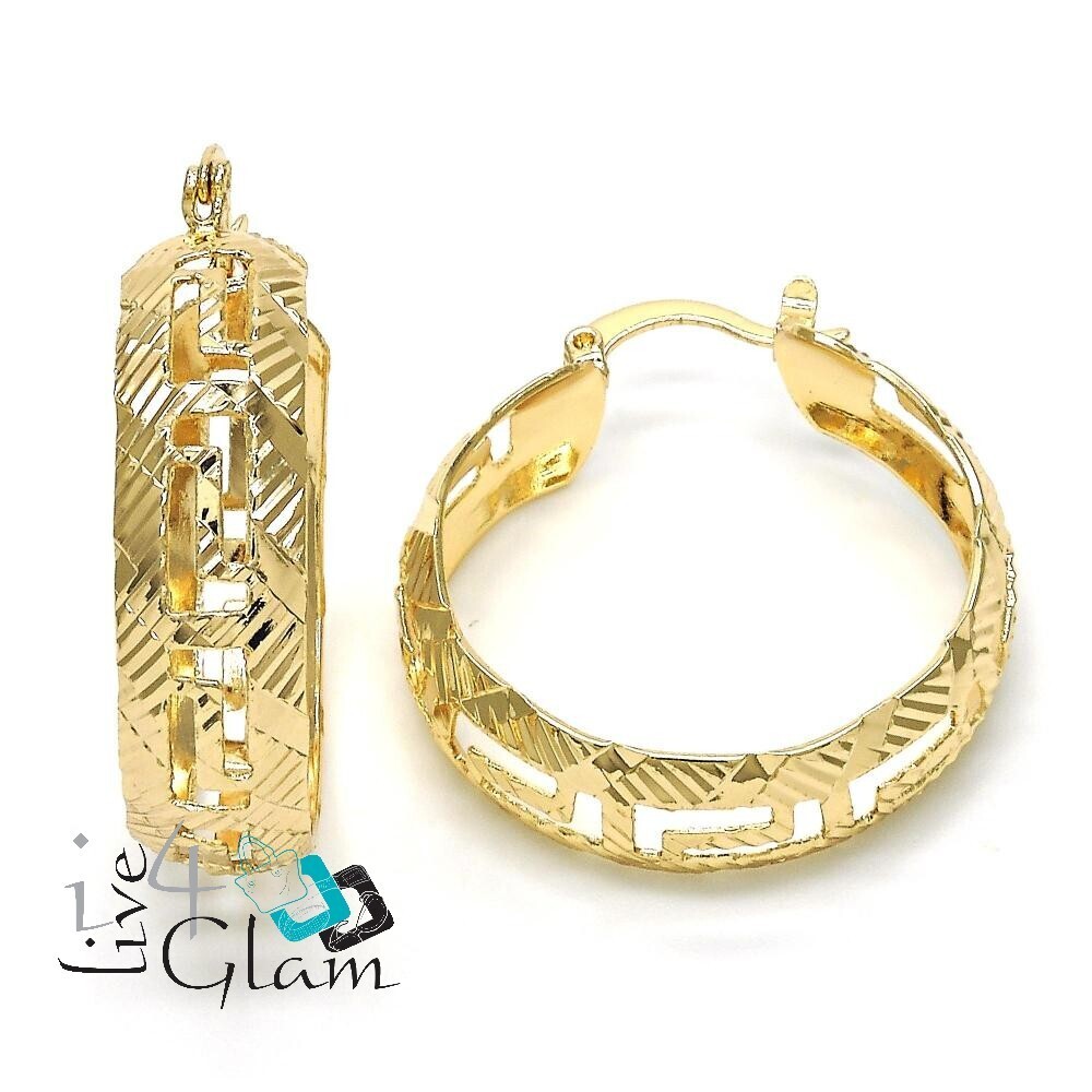 Gold Layered Greek Key Pattern Medium Hoop