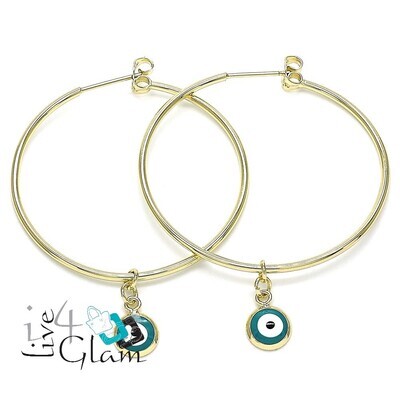Gold Layered Turquoise Greek Eye Med Hoop