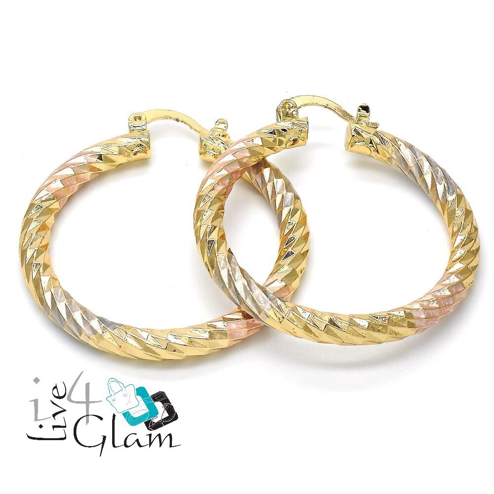 Gold Layered Hollow Tri Color Small Hoop