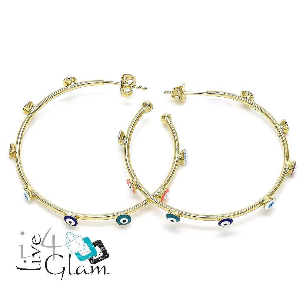Gold Layered Multi Greek Eye Medium Hoop