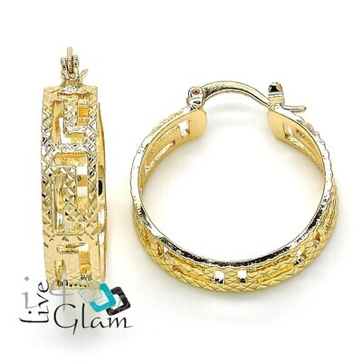 Gold Layered Diamond Cut Greek Key  Small Hoop